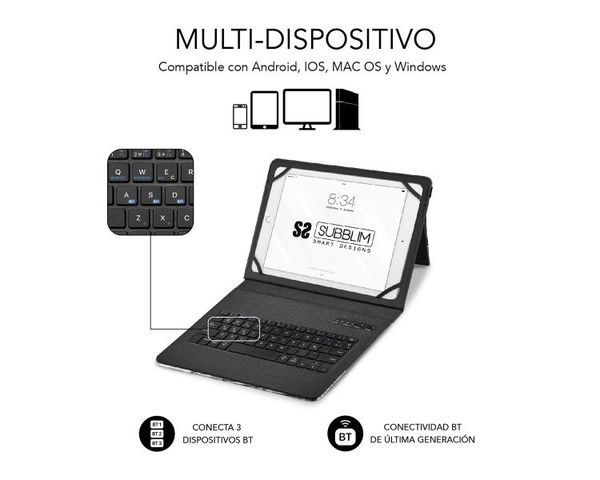 Subblim Mármol Funda con Teclado Bluetooth para Tablets hasta 11" Blanco