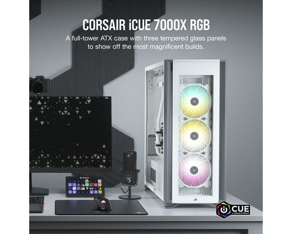 Corsair iCUE 7000X Torre ATX RGB Cristal Templado USB 3.0 Blanca
