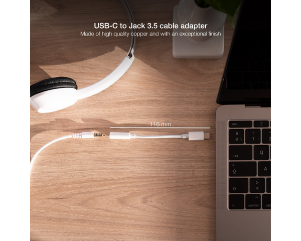 Nanocable Cable Adaptador Audio USB-C Macho a Jack 3.5 Hembra 11cm Blanco