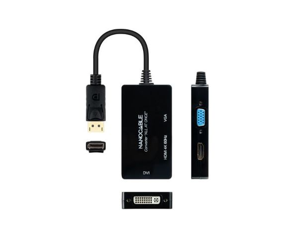 Nanocable Conversor DisplayPort a HDMI/DVI/VGA 20cm Negro