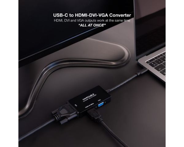 Nanocable Conversor USB-C a HDMI/DVI/VGA 20cm Negro