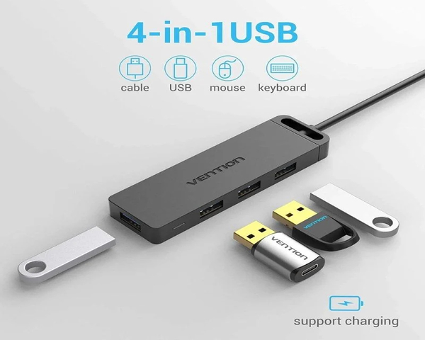 Vention CHLBB Hub 4 Puertos USB 3.0 4xUSB 1xMicroUSB Gris