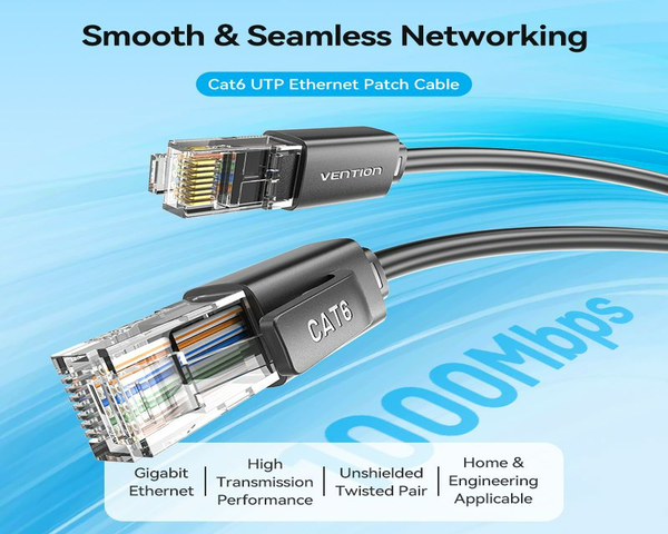 Vention IBRBF Cable de Red RJ45 UTP CAT.6 1m Negro
