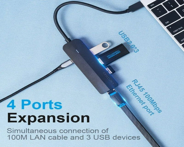 Vention TGOBB Docking Station 5 Puertos USB-C a 3xUSB-A/1xRJ45/1xMicro-B PD Negro