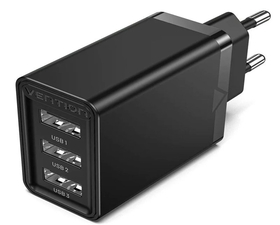 Vention FEAB0-EU Cargador de Pared 3xUSB Negro