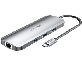 Vention TOLHB Docking USB-C a 1x HDMI / 3x USB 3.0 / 1x USB-C PD 100W / 1x RJ45 / 1x Jack 3.5 Gris