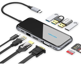 Vention TFGHB Docking USB-C a 1x HDMI / 2x USB 3.0 / 2x USB3.0 / 1x USB-C PD 100W / 1x RJ45 / 1x VGA / 1xSD/TF Gris