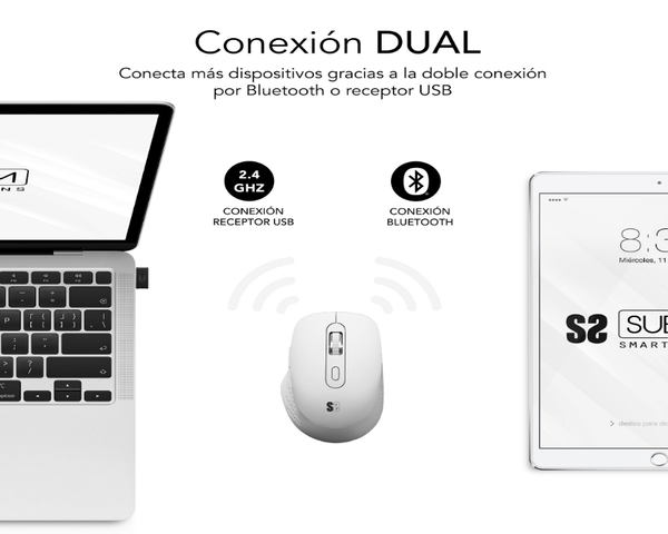 Subblim Curve Ergo Dual Ratón Inalámbrico 1600DPI Blanco