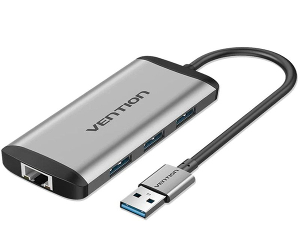 Vention Hub USB 3.0 x 3 USB 3.0 y Gigabit Ethernet LAN RJ45 15CM Gris