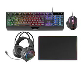 Mars Gaming MCP124 PRO Combo RGB 4en1 Teclado H-Mech Ratón Auriculares Alfombrilla Negro