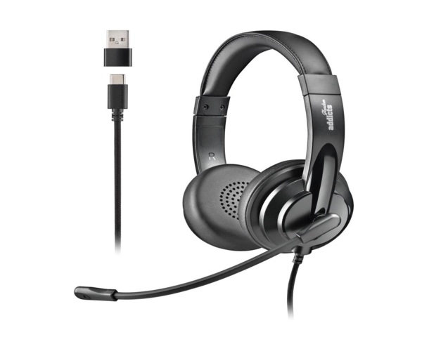Auriculares NGS con cable USB-C y USB-A, micrófono flexible y filtrado de ruidos